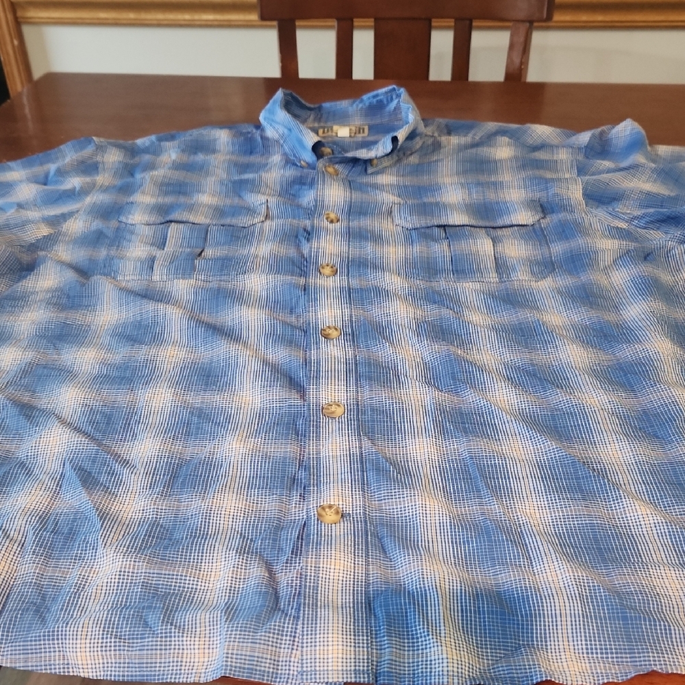 Duluth Trading Co Blue and White Plaid Men's Shirt